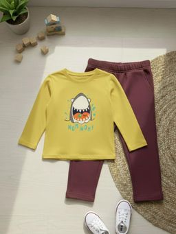 RIGO - Boys Yellow Printed Cotton T-Shirt with Pant