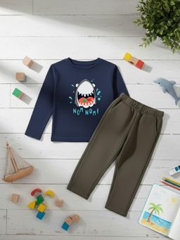 RIGO - Boys Navy Blue Printed Cotton T-Shirt with Pant