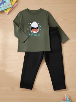 RIGO - Boys Green Printed Cotton T-Shirt with Pant