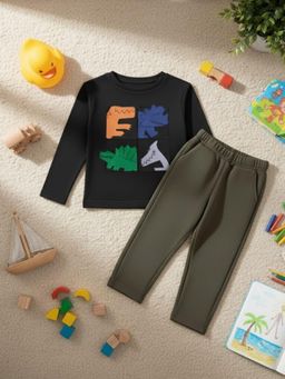 RIGO - Boys Black Printed Cotton T-Shirt with Pant