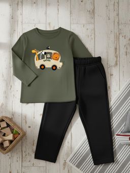 RIGO - Boys Olive Printed Cotton T-Shirt with Pant