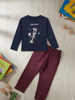RIGO - Boys Navy Blue Printed Cotton T-Shirt with Pant