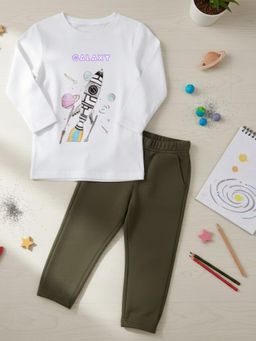 RIGO - Boys White Printed Cotton T-Shirt with Pant