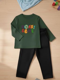 RIGO - Boys Green Printed Cotton T-Shirt with Pant