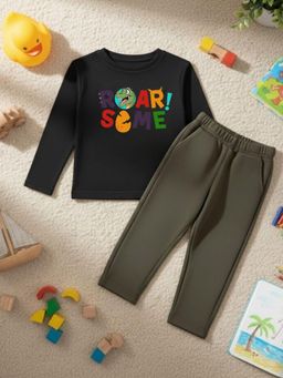 RIGO - Boys Black Printed Cotton T-Shirt with Pant