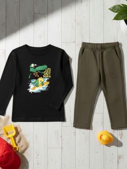 RIGO - Boys Black Printed Cotton T-Shirt with Pant