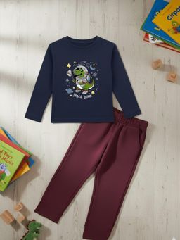 RIGO - Boys Navy Blue Printed Cotton T-Shirt with Pant