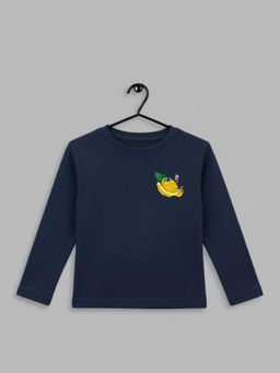 RIGO - Boys Printed Navy Blue Regular Fit Full Sleeves Cotton Casual T-Shirt