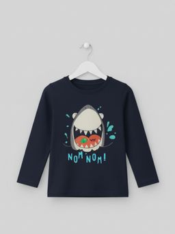 RIGO - Boys Printed Navy Blue Regular Fit Full Sleeves Cotton Casual T-Shirt