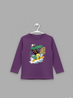 RIGO - Boys Cartoon Print Purple Regular Fit Full Sleeves Cotton Casual T-Shirt