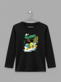 RIGO - Boys Cartoon Print Black Regular Fit Full Sleeves Cotton Casual T-Shirt