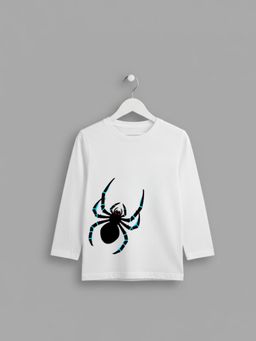 RIGO - Boys Spider Print White Regular Fit Full Sleeves Cotton Casual T-Shirt