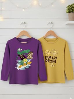 RIGO - Boys Printed Multi-Color Regular Fit Casual T-Shirt (Pack of 2)