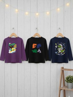 RIGO - Boys Printed Multi-Color Regular Fit Casual T-Shirt (Pack of 3)