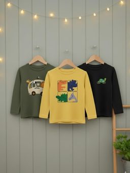 RIGO - Boys Printed Multi-Color Regular Fit Casual T-Shirt (Pack of 3)