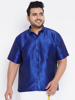 Vastramay - Men Blue Silk Blend Ethnic Shirt