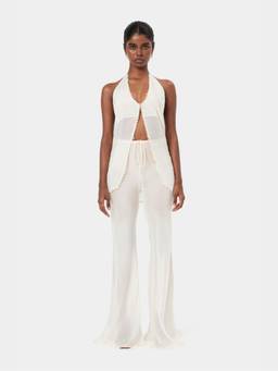 BEYOND - White Shell Trim Flared Trousers