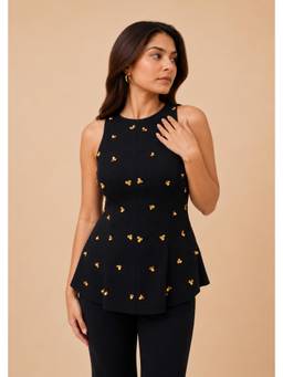 Urban Suburban - Black Hand Embroidered Sleeveless Top