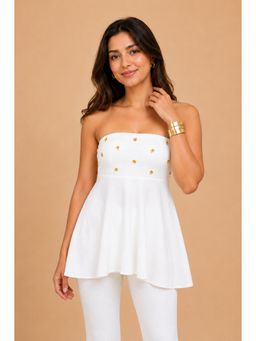 Urban Suburban - White Hand Embroidered Tube Top