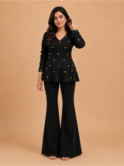 Urban Suburban - Black Full Sleeves Hand Embroidered Top