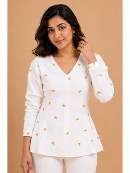 Urban Suburban - White Full Sleeves Hand Embroidered Top