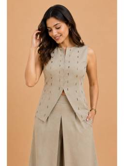 Urban Suburban - Olive Green Hand Embroidered Vest Top