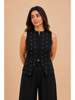Urban Suburban - Black Hand Embroidered Vest Top