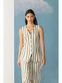 Ancestry - White Pistachio Linen Vest Top