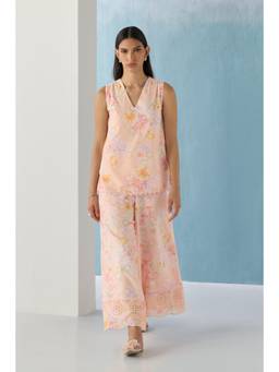 Ancestry - Pink Dreamy Florals Schiffli Palazzo