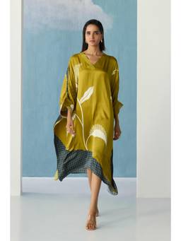 Ancestry - Brown Olive Botanical Kaftan Dress