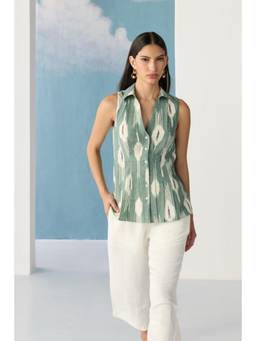 Ancestry - Green Soft Safe Collared Ikat Top