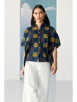 Ancestry - Navy Blue Ajrakh Circle Motif Shirt