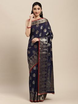 Sangam Prints - Blue Silk Woven Work Saree with Unstitched Blouse with Unstitched