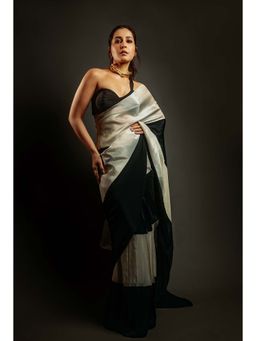 Masumi Mewawalla - Pre Draped Black and Light Gold Tissue Saree with Stitched Blouse