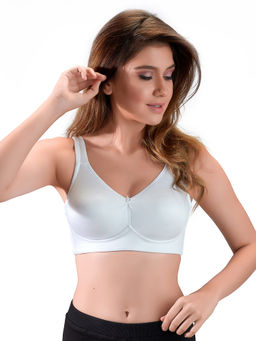 Juliet - Women's Mold Non Padded Non Wired 61463 Plain White Nylon Spandex Minimiser Bra