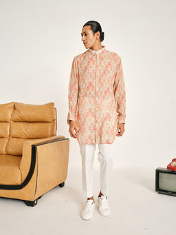 Project Bandi - Cream and Peach Gul Malai Cotton Kurta with Pajama (Set of 2)
