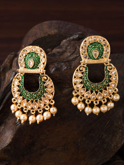 E2O - Gold Plated Green Studded Floral Earring