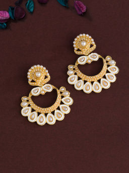 E2O - White Classic Chandbalis With Studded Floral Earrings