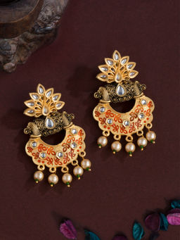 E2O - Gold Classic Chandbalis With Studded Floral Earrings