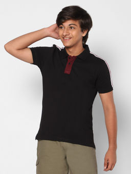 TeenTrums - Boys Fashion Twill Tapes Polo Black