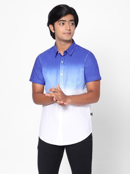 TeenTrums - Boys Short Sleeve Ombre Navy Blue Shirt