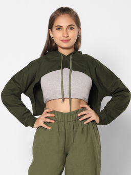 TeenTrums - Girls Crop Hoodie Olive