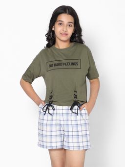 TeenTrums - Girls Cotton Print Crop Top Olive