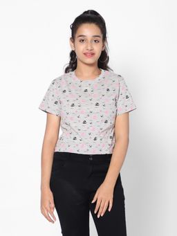 TeenTrums - Girls Cotton Blend Nautical Print Crop Top Grey