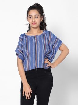 TeenTrums - Girls Yarn Dyed Stripe Top Blue