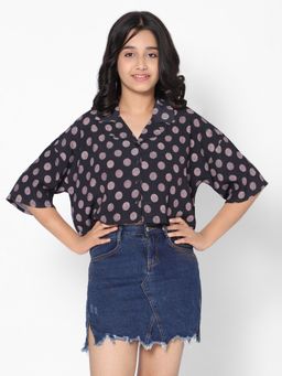 TeenTrums - Girls Polka Dot Crop Top Black