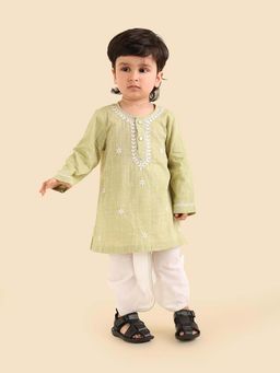 Fabindia - Green Cotton Chikankari Kurta With Dhoti Pant