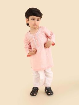 Fabindia - Pink Cotton Chikankari Kurta With Dhoti Pant