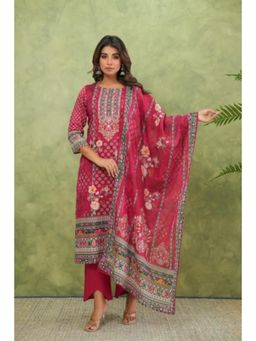Autumnlane - Brishti Rosy Floral Work Kurta With Pant & Dupatta