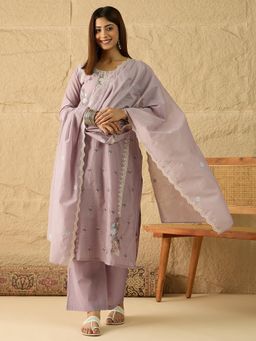 INDDUS - Women Floral Sequinned Embroidered Kurta With Palazzo & Dupatta